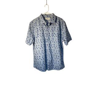 North Hudson men’s blue shark print, short sleeve button down shirt, XL